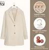 A cream-colored coat is displayed on a hanger, with marketing graphics on the right side highlighting product features. Anteprima dell’immagine prodotto