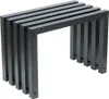 A black metal bench with a slatted design, shown from a three-quarter angle against a white background. Produktbild-Vorschau