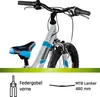 Close-up of a children's bicycle's front section, with accompanying text labels and diagrams. Produktbild-Vorschau