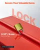 A close-up of a red metal toolbox with a padlock on it, highlighting the lock hole. Podgląd zdjęcia produktu