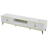 A white TV stand with a marble-like top and gold accents, shown from a diagonal angle against a white background. Podgląd zdjęcia produktu
