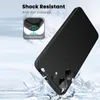 A black phone case is shown falling onto ice, highlighting its shock-resistant and anti-fall material features. Produktbild-Vorschau