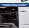 An open oven with a rack inside, with marketing text and a brand logo above. Produktbild-Vorschau