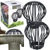 A product shot of black drain leaf guards, with a box and a close-up of one installed in a gutter. Náhled obrázku produktu