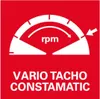A graphic displaying a tachometer with the text 'rpm' and an arrow indicating direction, along with the text 'VARIO TACO CONSTAMATIC'. Produktbild-Vorschau