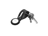 A black silicone holder with a white smart tag and three silver keys attached to a keyring, all isolated on a white background. Voir les images du produit