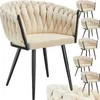 Multiple views of a cream-colored upholstered chair with a braided design and black metal legs, presented as a collage. Náhled obrázku produktu