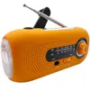 A close-up, studio shot of an orange emergency radio with a flashlight on the left side. Produktbild-Vorschau