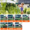 A collage of images showing a girl using a garden hose and different spray patterns of a garden hose nozzle. Produktbild-Vorschau