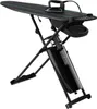 A black steam ironing system with an ironing board, iron, and water tank, set against a white background. Produktbild-Vorschau