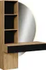 A modern vanity table with a large round mirror and integrated LED lighting. Voir les images du produit