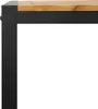 A close-up view of the corner of a table, showing the junction of the black metal frame and the wooden tabletop. Produktbild-Vorschau