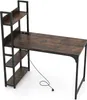 A modern desk with built-in shelving and power outlets. Náhľad obrázku produktu
