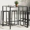 A black bar table and four stools are set up on an outdoor patio. Produktbild-Vorschau