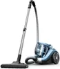 A blue and gray bagless cylinder vacuum cleaner with its hose and wand attached, shown against a white background. Produktbild-Vorschau