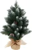 A small, artificial Christmas tree decorated with pinecones and a dusting of artificial snow, set against a white background. Náhled obrázku produktu