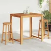 A wooden bar table and two bar stools are set up on an outdoor patio. Produktbild-Vorschau