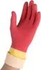 A single red glove with a yellow and beige cuff is shown against a white background. Náhľad obrázku produktu