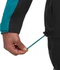 Hand zieht Kordelzug an schwarzer und türkisfarbener Mammut Linard Guide HS Hooded Jacke Produktbild-Vorschau