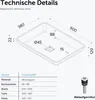 A technical drawing and specification table for a sink, along with a drain fitting. Anteprima dell’immagine prodotto