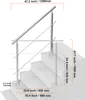 A diagram showing the dimensions of a stainless steel stair handrail. Podgląd zdjęcia produktu