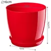 A red plastic plant pot with a saucer, showing dimensions. Anteprima dell’immagine prodotto