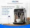 A coffee machine with cups and a water filter in front of it, with text overlay about compatibility. Náhled obrázku produktu