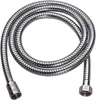 A coiled silver metal shower hose on a white background. Produktbild-Vorschau