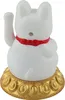 A white Maneki Neko (lucky cat) figurine with a red collar and a gold base. Produktbild-Vorschau