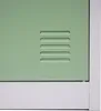 A close-up view of a green metal locker with ventilation slots and a white base. Produktbild-Vorschau