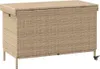 A beige poly rattan storage box with wheels on a white background. Podgląd zdjęcia produktu