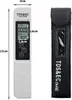 A digital TDS and EC meter with its protective case, shown with dimensions. Voir les images du produit