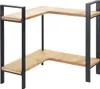 A corner shelf unit with two tiers, made of wood and black metal. Produktbild-Vorschau
