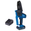 A cordless chainsaw and its battery pack are displayed against a white background. Produktbild-Vorschau