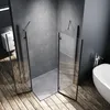 A modern bathroom with a concrete wall, wooden floor, and a glass shower enclosure. Anteprima dell’immagine prodotto