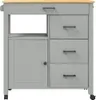 A grey kitchen cart with a wooden top is shown against a white background. Náhled obrázku produktu