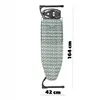 An ironing board with a zigzag pattern is shown standing upright, with dimensions indicated. Produktbild-Vorschau