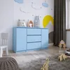 A child's bedroom with a blue dresser, toys, and wall decorations. Anteprima dell’immagine prodotto