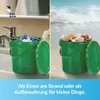 A split image showing a green bucket used for laundry and another green bucket filled with seashells on a beach. Anteprima dell’immagine prodotto