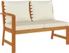 A wooden garden bench with cream cushions, shown against a white background. Náhľad obrázku produktu