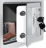 An open safe with wallets and documents inside, and keys in the lock. Produktbild-Vorschau
