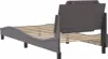 A grey bed frame with a wooden slat base, viewed from the back and side. Produktbild-Vorschau