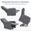 A collage of three images showing a gray recliner chair in different positions, including reclined and lifted. Náhľad obrázku produktu