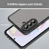 A close-up view of a phone case on a phone, highlighting camera protection and raised edges. Produktbild-Vorschau