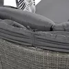 A close-up view of a gray outdoor sofa with cushions and a patterned pillow. Náhľad obrázku produktu
