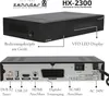 A product image showing a satellite receiver from the front and back, with labels and descriptions of its features. Produktbild-Vorschau
