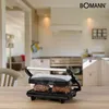 A Bomann contact grill is shown in a kitchen setting, cooking two pieces of meat. Produktbild-Vorschau