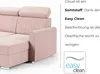 A close-up of a pink sofa with text describing its features. Podgląd zdjęcia produktu