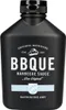 A black bottle of barbecue sauce with white text and a blue and white checkered pattern. Produktbild-Vorschau