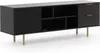 A black TV stand with gold legs is shown against a white background. Produktbild-Vorschau